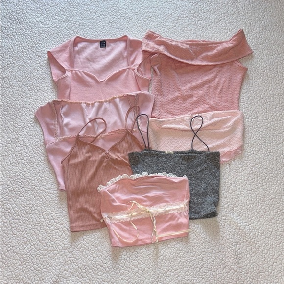 SHEIN Tops - Bundle 7 pieces SHEIN Pink & Gray Mixed Styles Crop Top Set